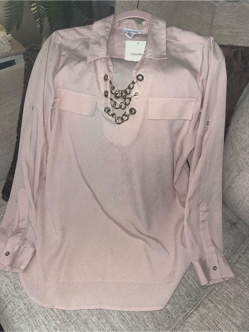 Calvin Klein Pale Blush Chain-Accent Tunic